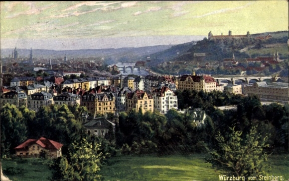 Artist Postcard Würzburg Lower Franconia, view from the Steinberg to the city, Wiro 1709 D