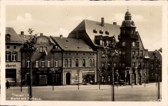 Postcard Treuen in Vogtland, market with town hall