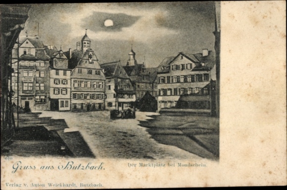 Moonlight Postcard Butzbach in the Taunus Hesse, Market Square