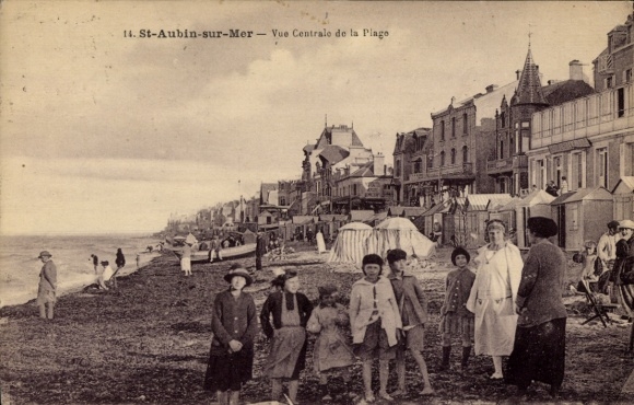 Ak Saint Aubin sur Mer Calvados, Strand
