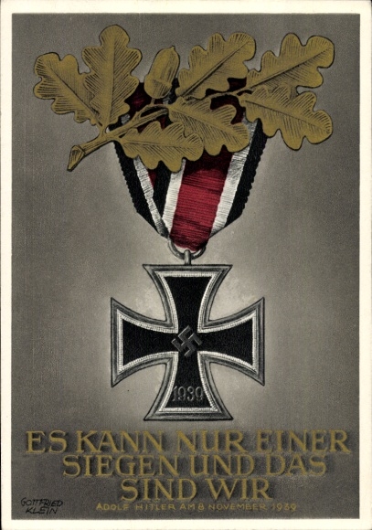 Postal stationery artist Postcard Klein, G., Only one can win and that is us, quote from Adolf Hitler