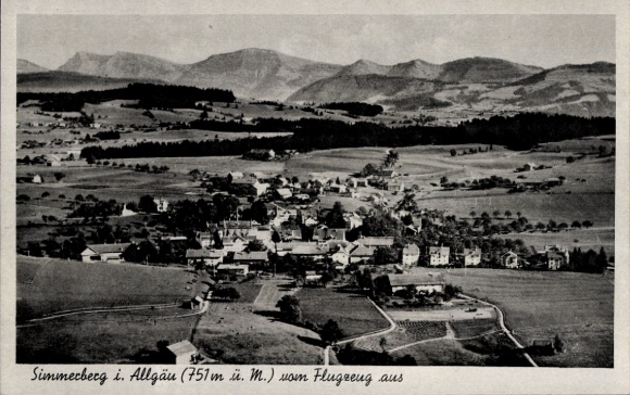 Postcard Weiler Simmerberg in Allgäu, aerial photograph of Allgäu, 751m above sea level.