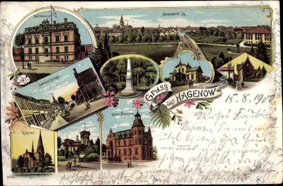 lito Hagenow Meklemburgia-Pomorze Przednie, kościół, poczta, widok na miasto, sąd rejonowy