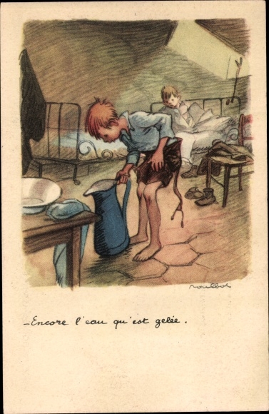 Artist Postcard Poulbot, Francisque, Still the water that is frozen, National League against the Taudis