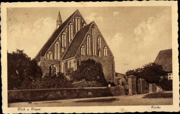 Postcard Wiek on the island of Rügen, church