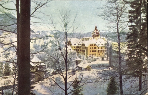 Postcard Semmering in Lower Austria, Hotel Erzherzog Johann in winter