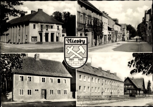 Postcard Niesky in Upper Lusatia, coat of arms, street sections, houses