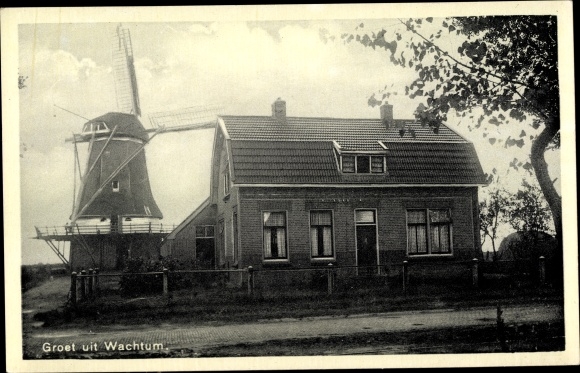 Postcard Wachtum Coevorden Drenthe, windmill