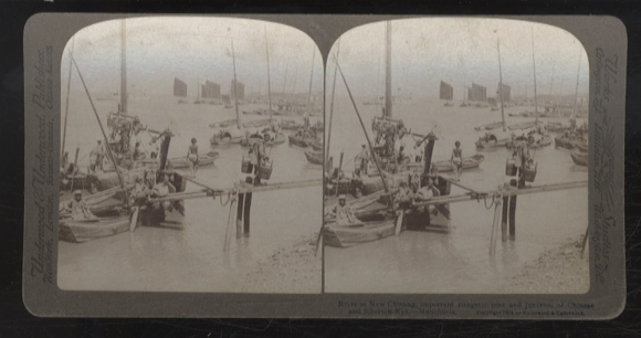 Stereo Photo China, Manchuria, river at New Chwang, important port and junction