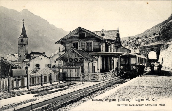 Postcard Salvan Canton Valais Switzerland, Swiss Railways, Station