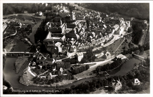 Postcard Weilburg an der Lahn Hessen, aerial photograph