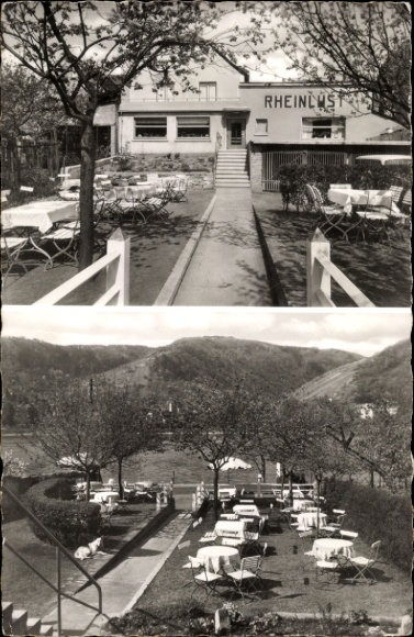 Ak Filsen am Rhein, Hotel-Restaurant Rheinlust, Sitzgelegenheiten, Bäume, Landschaft