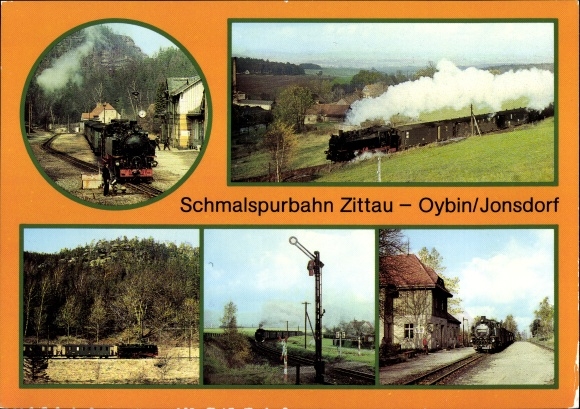 Postcard Oybin in Upper Lusatia, train station, narrow-gauge railway Zittau-Oybin, Jonsdorf train station