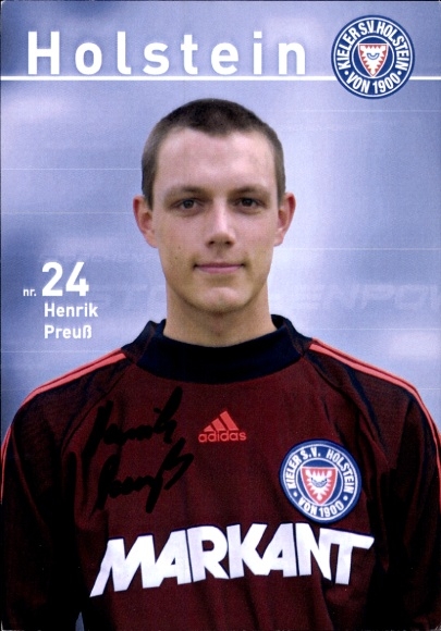 Karta autografu piłkarza Henrika Preußa, Holstein Kiel, autograf