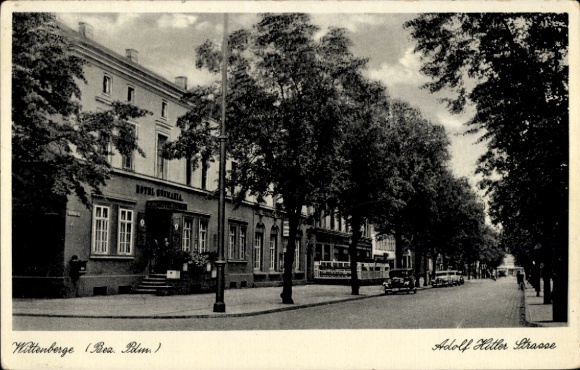 Postcard Wittenberge on the Elbe Prignitz, Adolf Hitler Street, Hotel