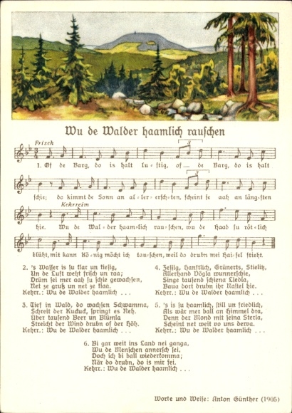 Song Postcard Anton Günther Erzgebirge dialect, Wu de Walder haamlich rustling