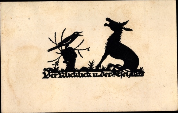 Paper cut artists Postcard Schwindt, AM, The cuckoo and the donkey