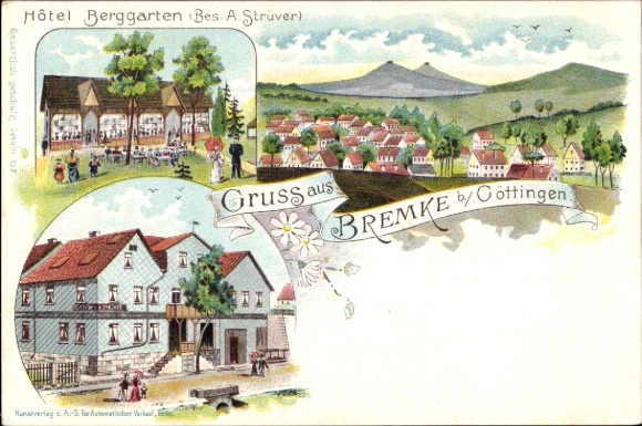 Chromo-Litho Bremke Gleichen district of Göttingen, Hotel Berggarten, total view