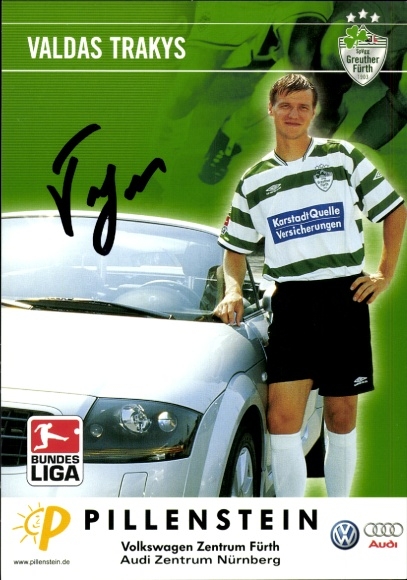 Autograph card footballer Valdas Trakys, SpVgg Greuther Fürth, autograph