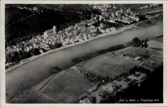 Postcard Zell am Main Lower Franconia, aerial photograph