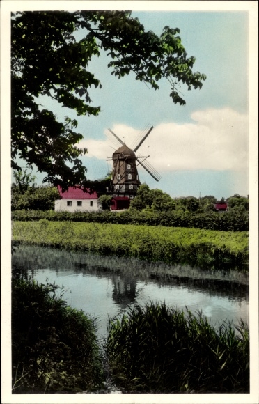 Postcard Malmö Sweden, Slottsmöllan, mill game at the creek