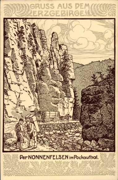 Künstler Ak Pobershau, Erzgebirge, Nonnenfelsen, Pockautal