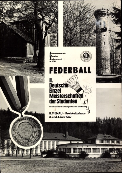 Postcard Ilmenau in Thuringia, badminton, II. German individual student championships, 1967