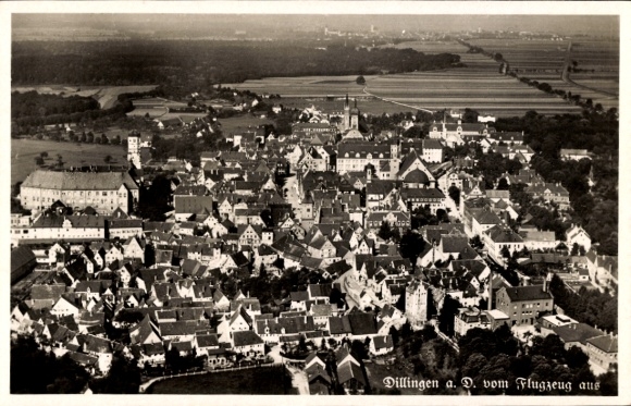 Postcard Dillingen an der Donau in northern Swabia, aerial photograph of the city