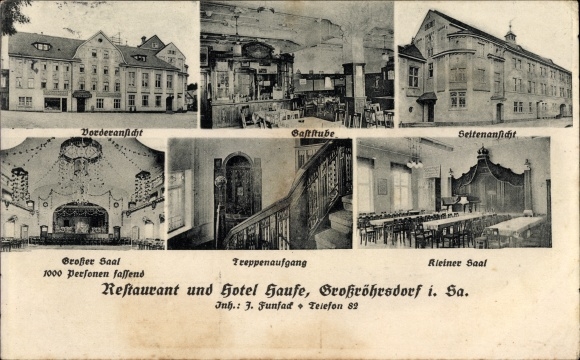 Postcard Großröhrsdorf in the district of Bautzen, restaurant and hotel home, dining room, staircase