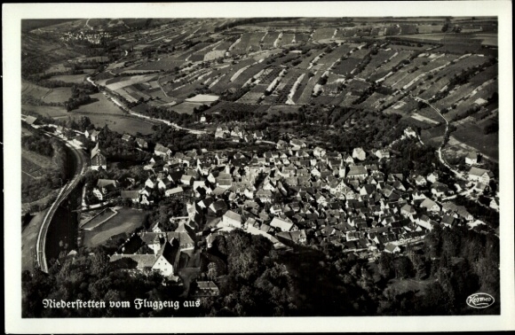 Postcard Niederstetten in Württemberg, aerial photograph