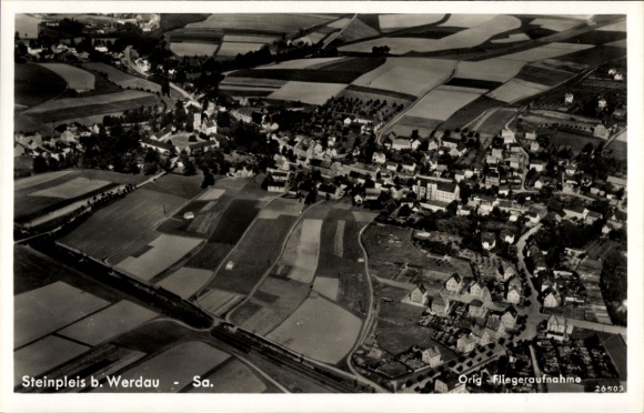 Postcard Steinpleis Werdau in Saxony, aerial photograph