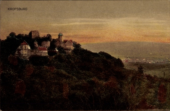 Ak Sankt Martin in der Pfalz, Kropsburg, Burg auf Hügel, Abendstimmung, umgebende Landschaft
