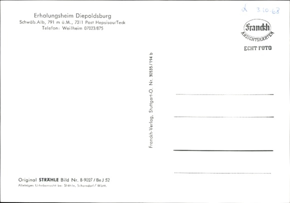 Postcard Lenningen in Württemberg, Diepoldsburg, landscape photograph with hills and farms, recreation