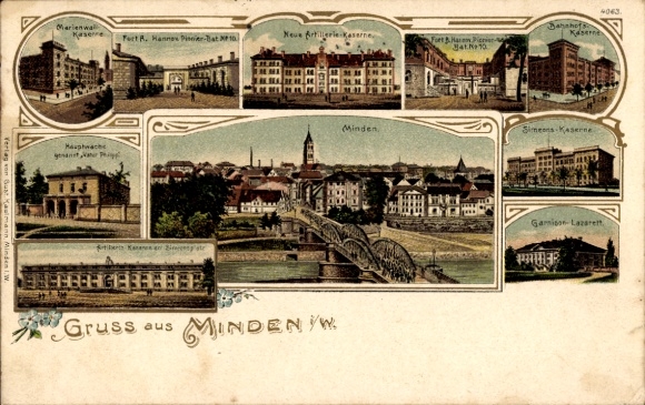 Chromo-Litho Minden in Westphalia, Marienwall Barracks, New Artillery Barracks, Hauptwache, Simeon's Barracks