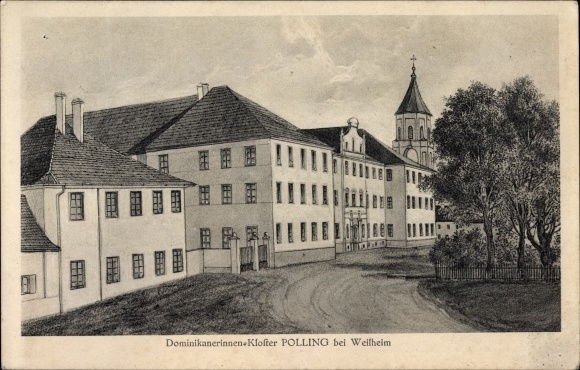 Kunstenaarskaart Polling in de wijk Weilheim in Schongau, Opper-Beieren, Dominicanenklooster, buitenaanzicht