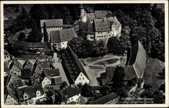 Postcard Büdingen in the Wetterau district of Hesse, aerial photo of the castle