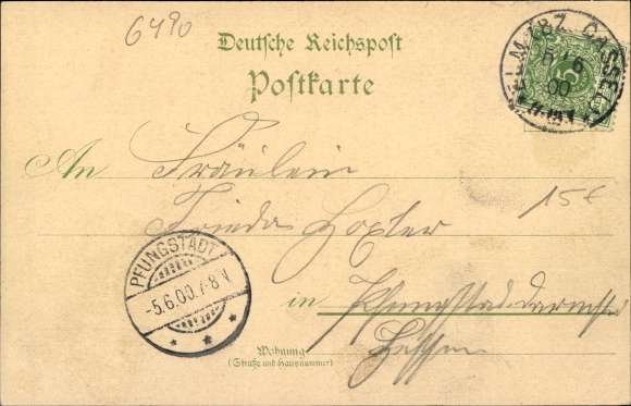 Chromo-Litho Elm Schluechtern in the Main Kinzig district, train station, track side, Brandenstein Castle