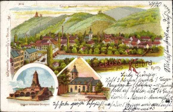 litho Kelbra bij Kyffhäuser, Kaiser Wilhelm Monument, St. George's Church, totaaloverzicht