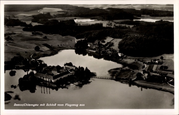 Ak Seeon Seebruck am Chiemsee Opper-Beieren, kasteel, luchtfoto