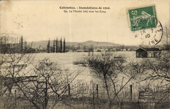 CPA Colombes Hauts-de-Seine, Moulin Joly sous les Eaux, Inondations 1910