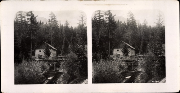 Stereofoto van Prags Braies Südtirol Zuid-Tirol, bergbeek, 1811