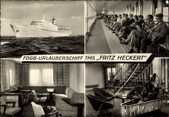 Postcard FDGB vacation ship TMS Fritz Heckert, interior view, travelers