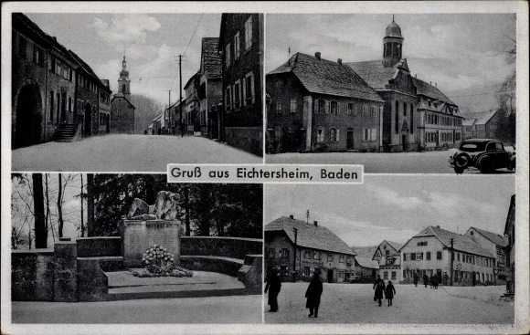 Postcard Eichtersheim im Kraichgau Baden, church, memorial, street section