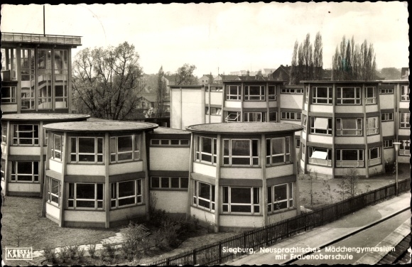 Postcard Siegburg an der Sieg, modern language girls&#39; high school with women&#39;s high school, exterior view