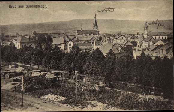 Ansichtkaart Sprendlingen Rijnland-Palts, panorama vanaf de plaats