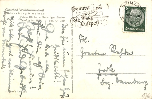 Postcard Ettersburg in Thuringia, Gasthof Waidmannsheil, aerial photograph