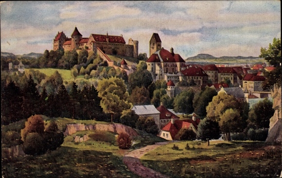 Artist PC Marschall, V., Füssen am Lech, view over the city to the castle