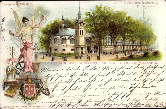 Chromo-Litho Berlin Treptow, trade exhibition 1896, building for chemistry, optics, mechanics and photography