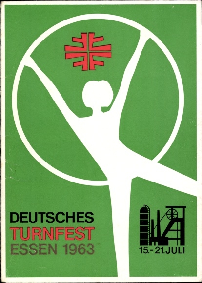 Postcard Essen in the Ruhr area, German gymnastics festival 15. - 21.07.1963
