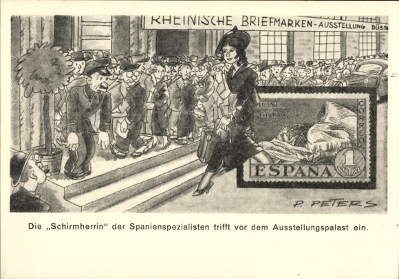 Artysta papeterii pocztowej KP Peters, P., Düsseldorf am Rhein, wystawa znaczków czerwiec 1936, patron